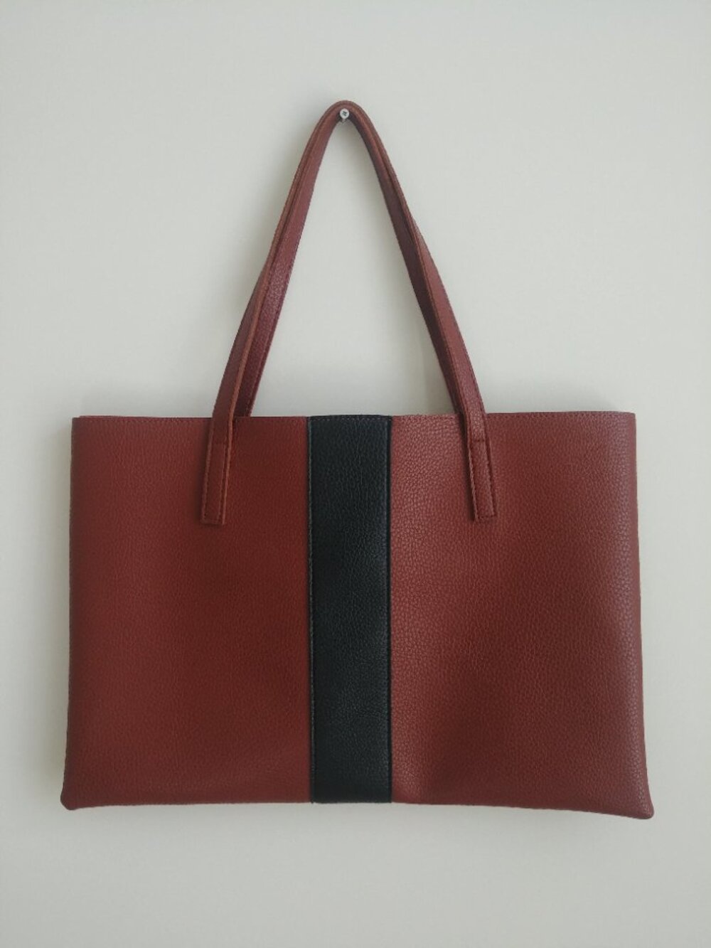 Vince Camuto brown with black stripe pebbled faux leather tote bag